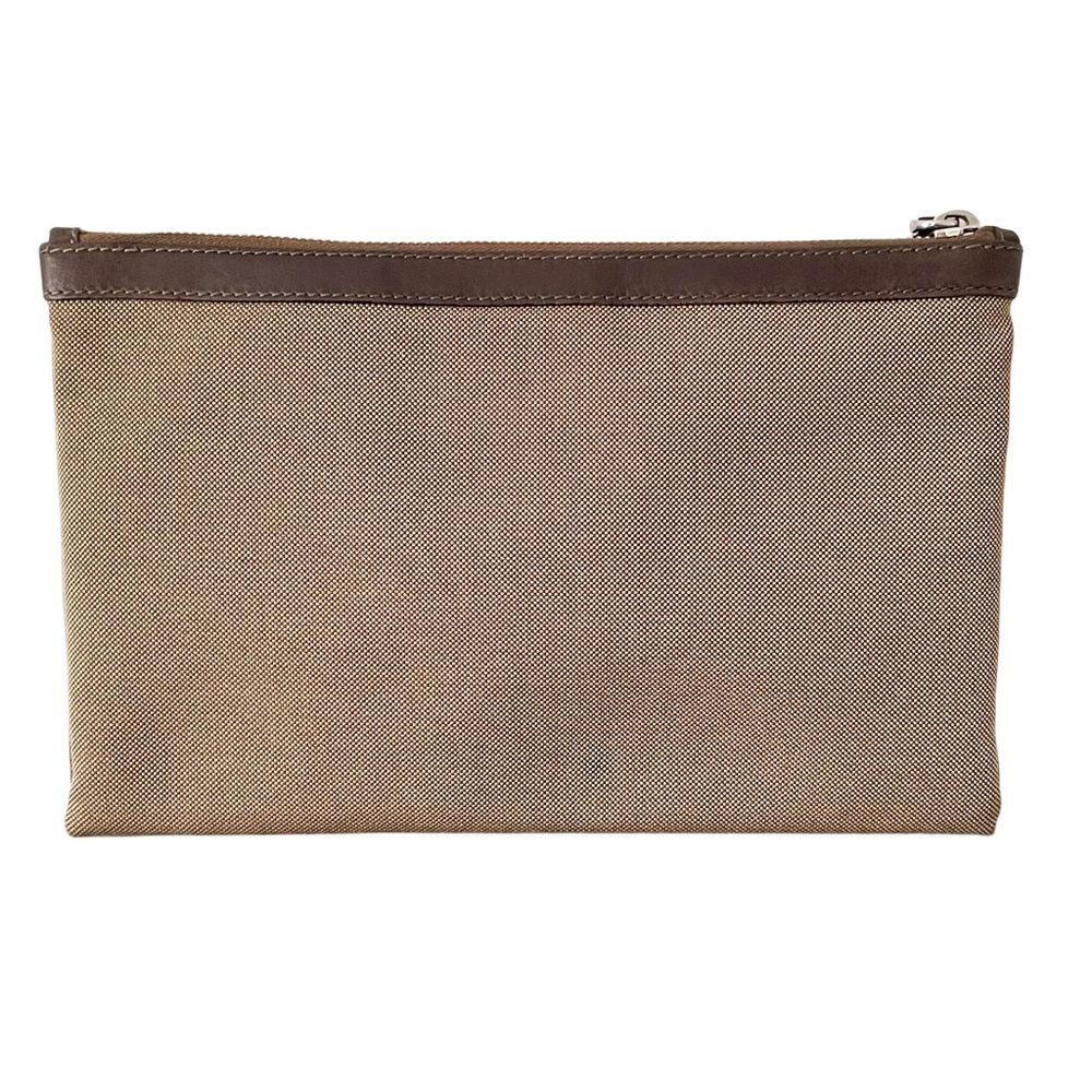 Prada rare brown Canapa canvas embroidered logo brown leather zip pouch - Picture 2 of 10